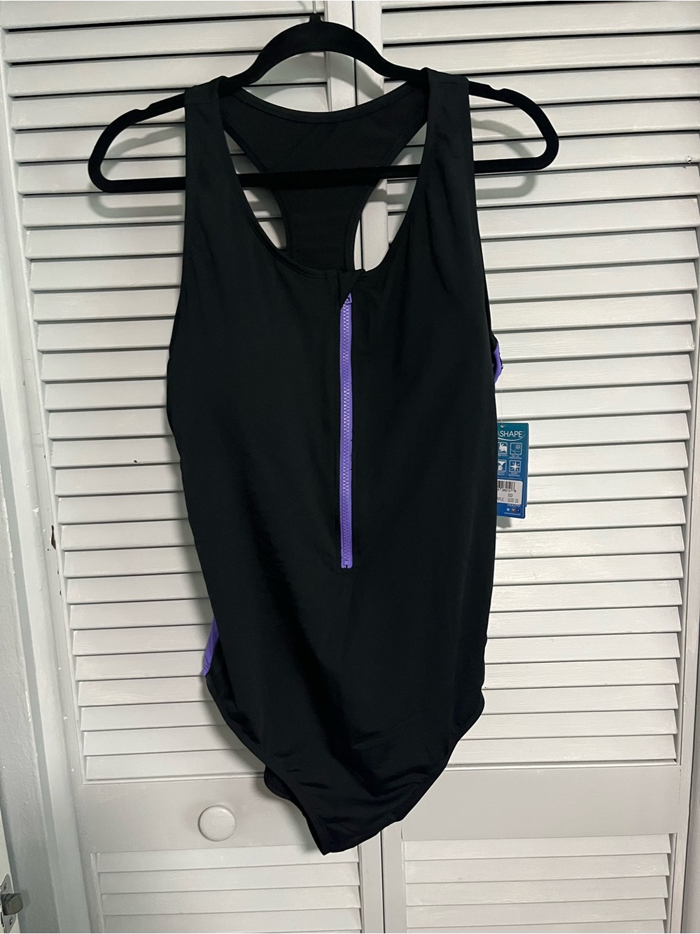 Dolfin Black One-Piece Swimsuit with Purple Front Zip